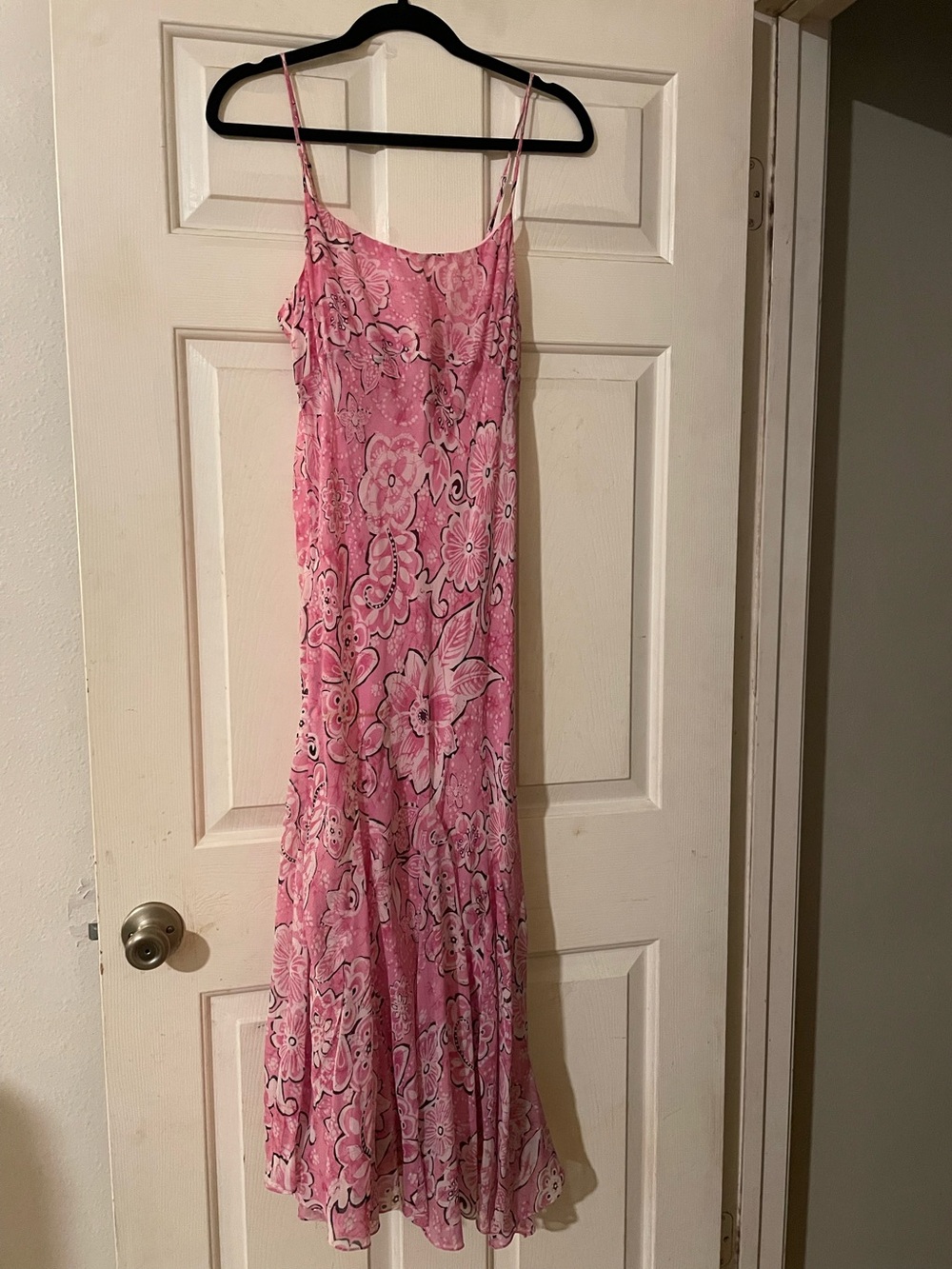 Vintage Nine West 100 Silk Bubblegum Pink Floral Empire Waist Maxi Dress 6